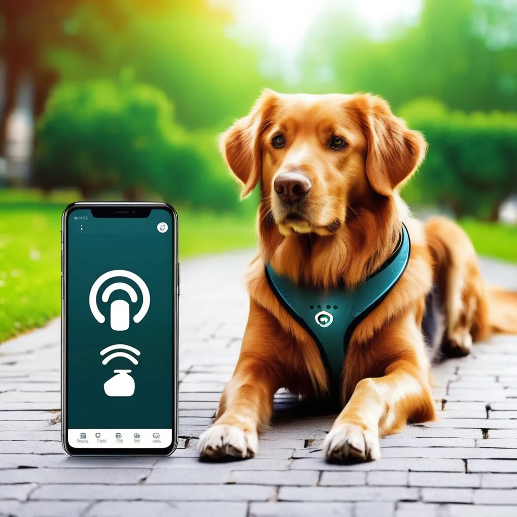 IMAGHEN DE UN PERRO USANDO UN COLLARIN CON GPS PARA LOCALIZARLO