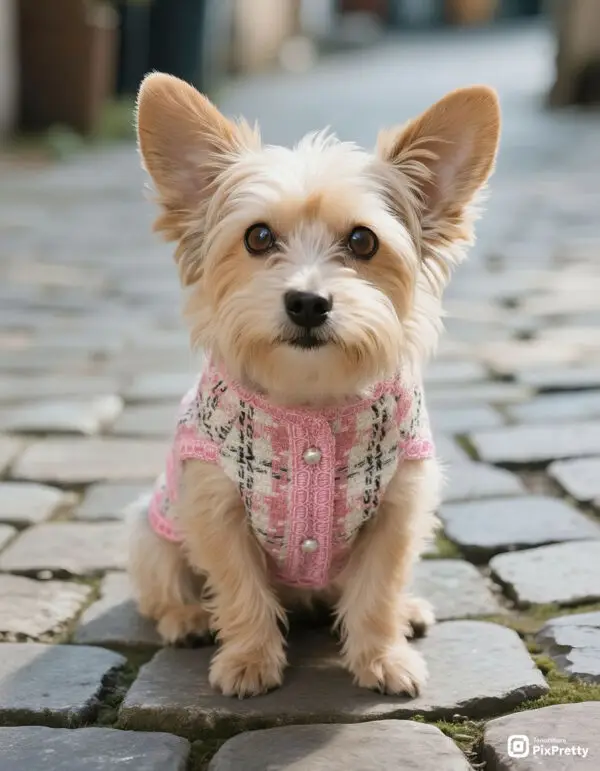 perrita con chaleco detweed estilo chanel